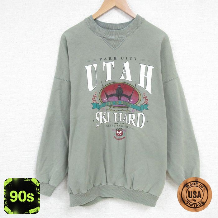ウタ 90s 長袖スウェット UTAH スキー グリーン XL | 古着