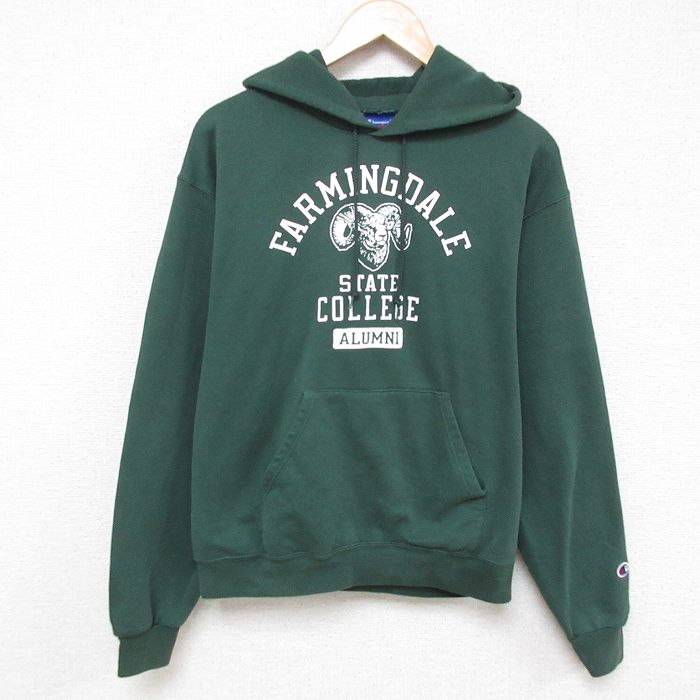 M★古着 チャンピオン Champion 長袖 スウェット パーカー メンズ 00年代 00s ファーミングデール カレッジ クルーネック 緑 グリーン 25mar31 中古 スエット トレーナー トップス