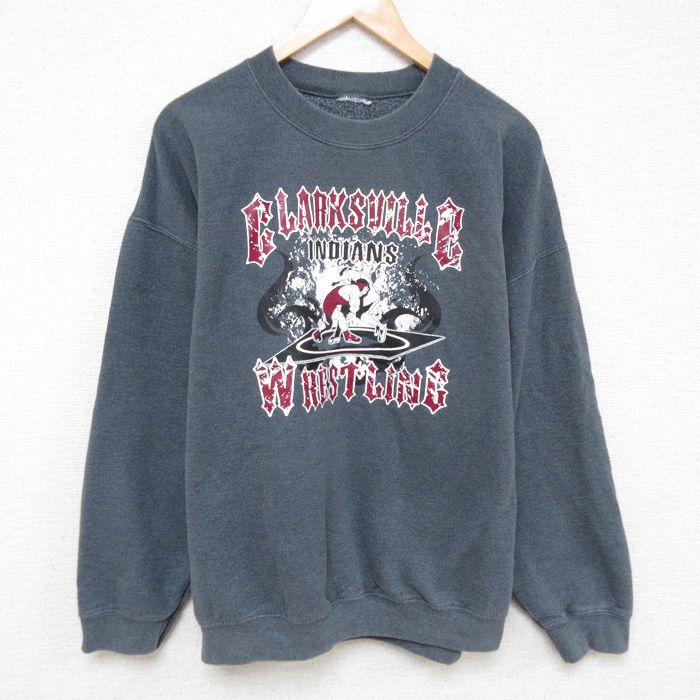 XL★古着 長袖 スウェット メンズ レスリング 大きいサイズ クルーネック グレー 霜降り 25mar31 中古 スエット トレーナー トップス
