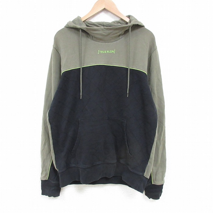 【50%OFF】L★古着 トゥルーレジション 長袖 スウェット パーカー メンズ ツートン コットン 黒 ブラック 25mar31 中古 スエット トレーナー トップス