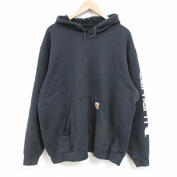 XL★古着 カーハート Carhartt 長袖 トップス パーカー メンズ 大きいサイズ 黒 ブラック 25mar31 中古 スエット トレーナー