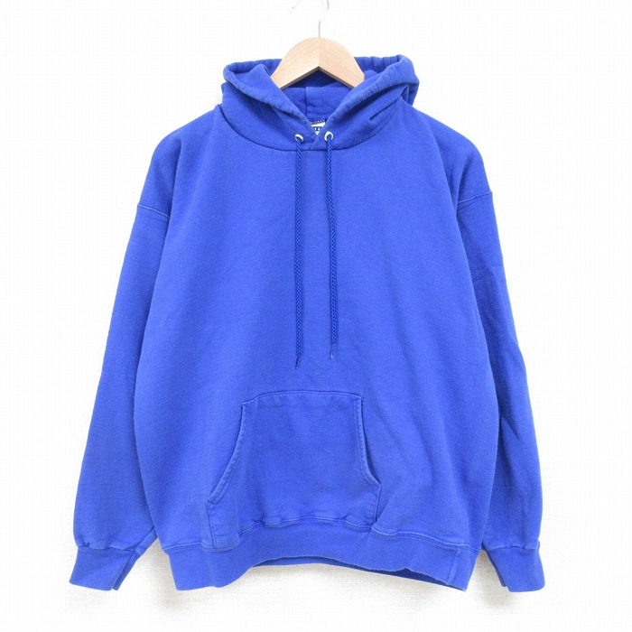 L★古着 ヘインズ Hanes 長袖 スウェット パーカー メンズ 00年代 00s 無地 青 ブルー 25mar31 中古 スエット トレーナー トップス