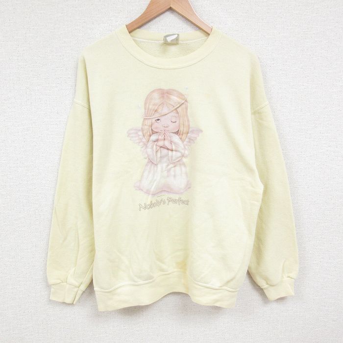 【50%OFF】XL★古着 リー Lee 長袖 スウェット メンズ 00年代 00s ワイルドサイド エンジェル 大きいサイズ クルーネック 薄黄 イエロー 25apr01 中古 スエット トレーナー トップス