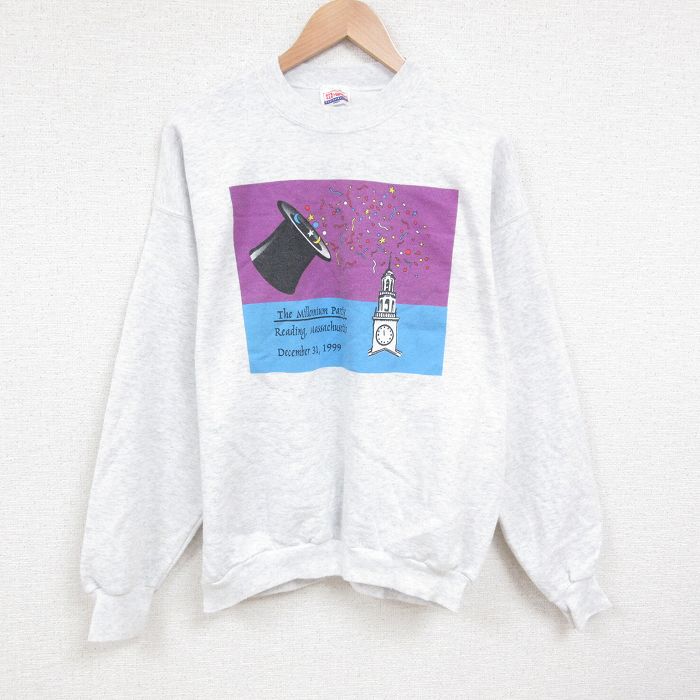 XL★古着 ヘインズ Hanes 長袖 スウェット メンズ 00年代 00s シルクハット クルーネック 薄グレー 霜降り 25apr01 中古 スエット トレーナー トップス