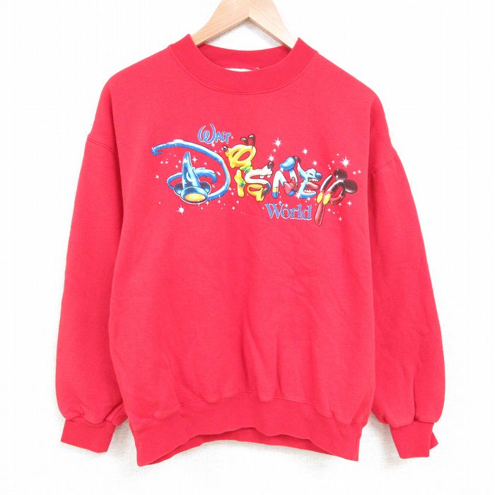 XL★古着 長袖 スウェット メンズ 00年代 00s ディズニー DISNEY クルーネック 赤 レッド 25apr01 中古 スエット トレーナー トップス
