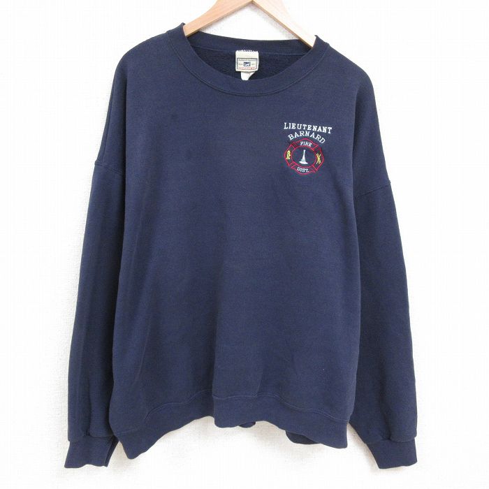 XL★古着 リー Lee 長袖 スウェット メンズ 00年代 00s 消防署 大きいサイズ クルーネック 紺 ネイビー 25apr01 中古 スエット トレーナー トップス