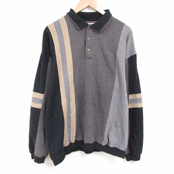 【50%OFF】XL★古着 長袖 スウェット メンズ 00年代 00s マルチカラー 大きいサイズ ヘンリーネック グレー他 霜降り 25apr01 中古 スエット トレーナー トップス