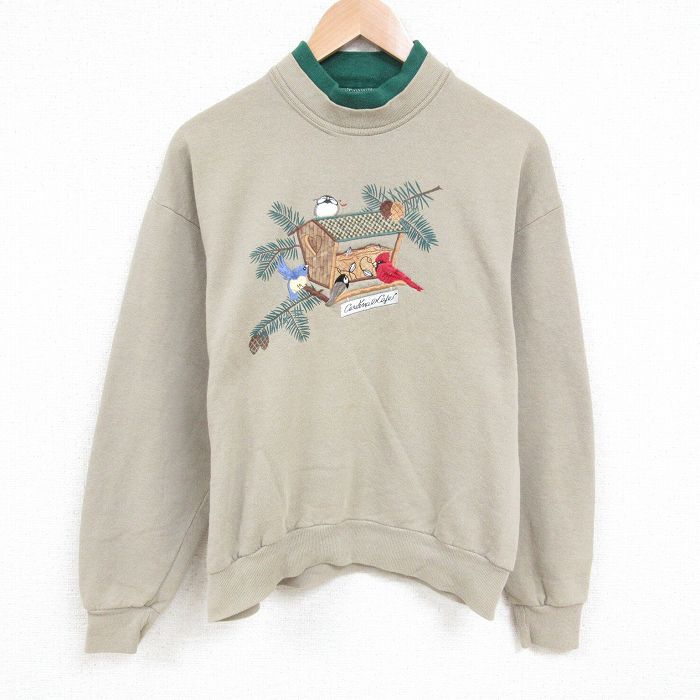 L★古着 長袖 スウェット メンズ 90年代 90s ショウジョウコウカンチョウ 刺繍 クルーネック USA製 生成り 25apr02 中古 スエット トレーナー トップス