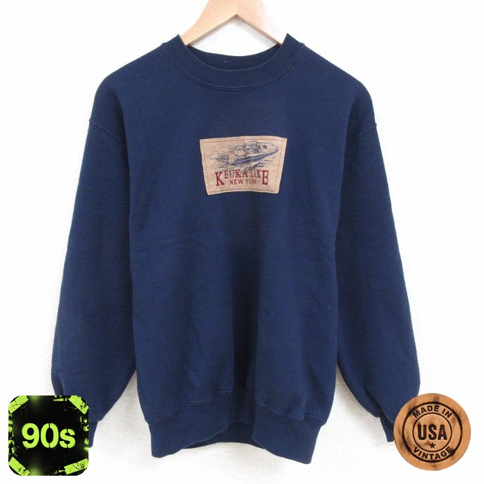 ジャージーズ 90s 長袖スウェット ケウカ湖刺繍 ネイビー L | 古着