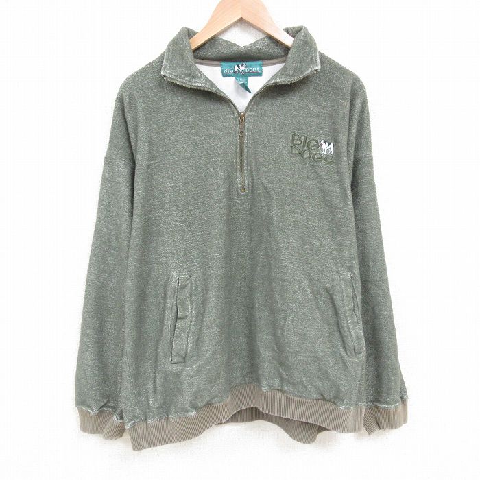 XL★古着 ビッグドッグス BIG DOGS 長袖 ハーフジップ スウェット メンズ 00年代 00s ワンポイントロゴ 表起毛 大きいサイズ 緑 グリーン 25apr02 中古 スエット トレーナー トップス