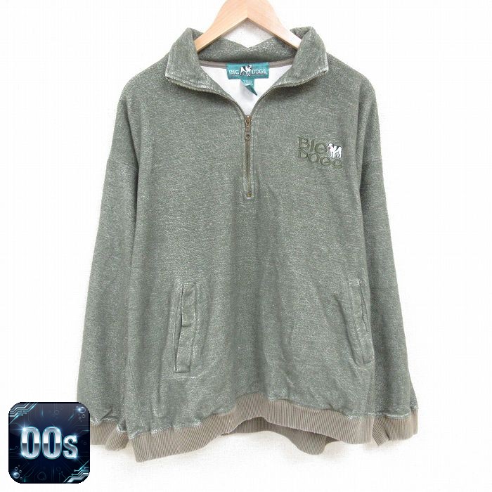 【50%OFF】ビッグドッグス 00s ハーフジップスウェット ワンポイントロゴ グリーン XL | 古着