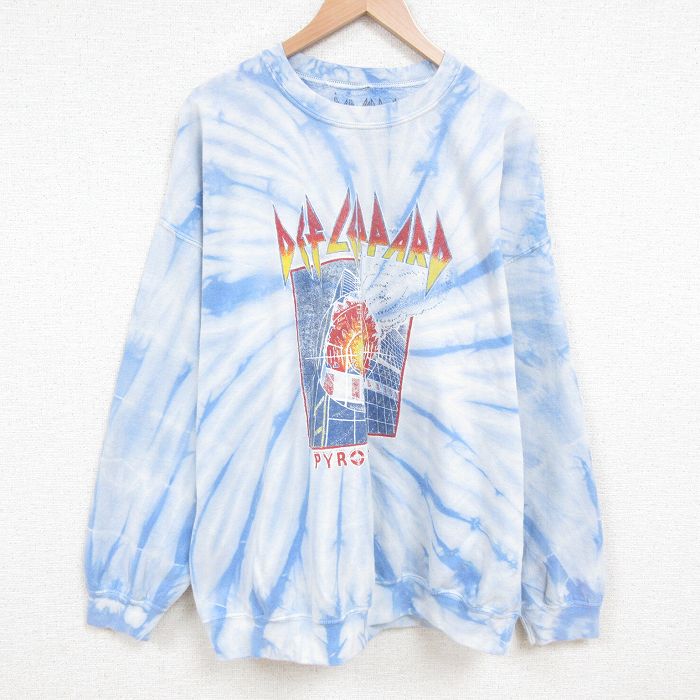 XL★古着 長袖 ロック バンド スウェット メンズ デフパレード 大きいサイズ クルーネック 薄紺他 ネイビー タイダイ 25apr02 中古 スエット トレーナー トップス