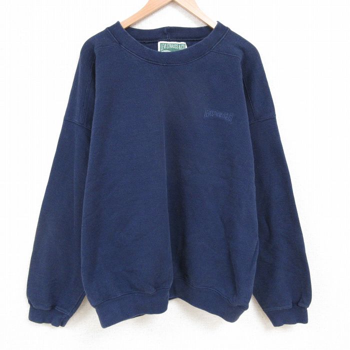 XL★古着 リーバイス Levis 長袖 スウェット メンズ 90年代 90s ワンポイントロゴ 大きいサイズ クルーネック USA製 紺 ネイビー 【spe】 25apr02 中古 スエット トレーナー トップス