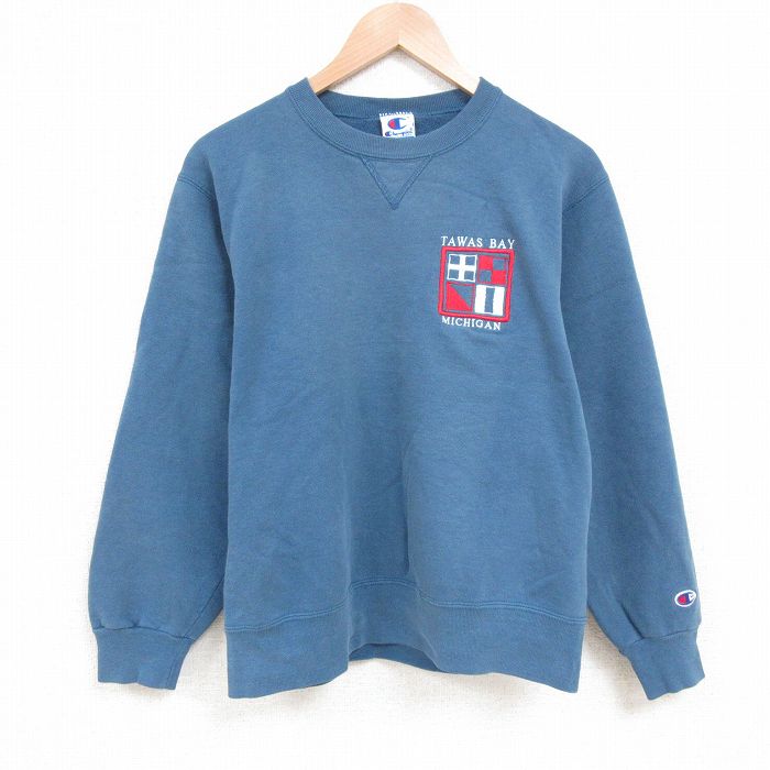 【20%OFF】L★古着 チャンピオン Champion 長袖 スウェット メンズ 90年代 90s タワスベイ クルーネック USA製 青緑 25apr02 中古 スエット トレーナー トップス