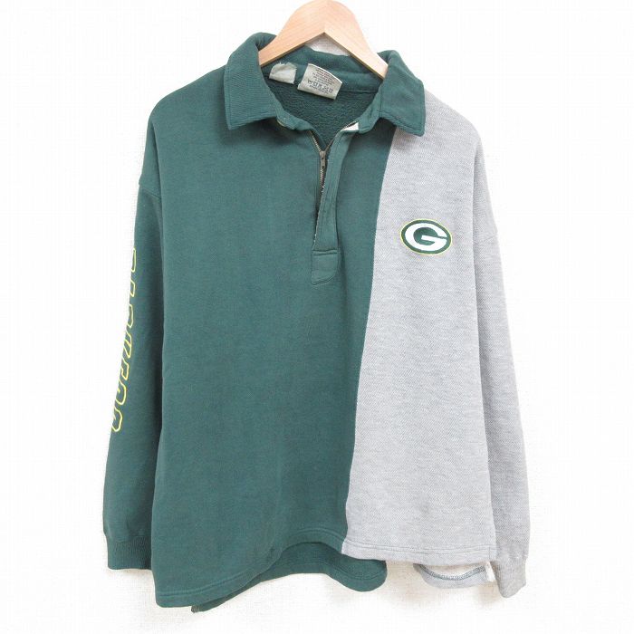 【50%OFF】XL★古着 リー Lee 長袖 ハーフジップ スウェット メンズ 00年代 00s NFL グリーンベイパッカーズ ツートンカラー 大きいサイズ 緑他 グリーン 霜降り アメフト スーパーボウル 25apr02 中古 スエット トレーナー トップス