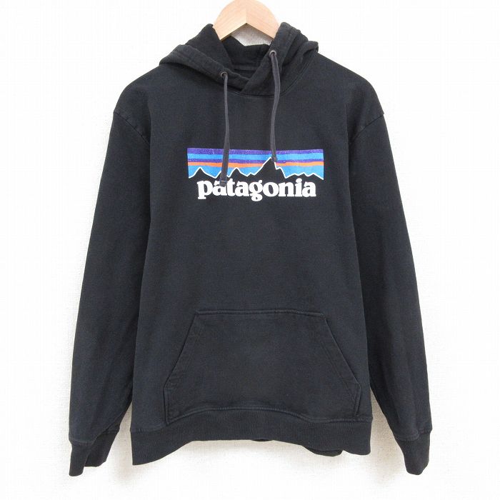 XL★古着 パタゴニア patagonia 長袖 スウェット パーカー メンズ ビッグロゴ 黒 ブラック 25apr02 中古 スエット トレーナー トップス