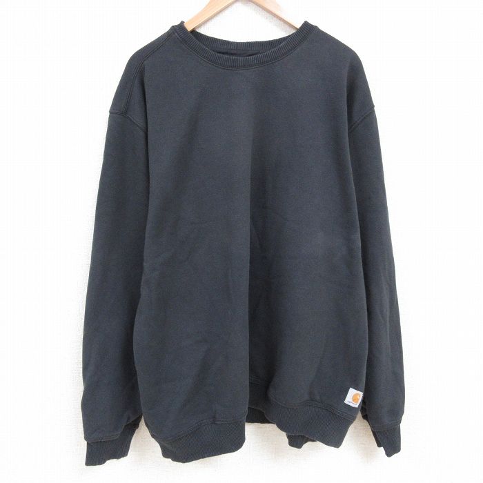 XL★古着 カーハート Carhartt 長袖 スウェット メンズ 無地 大きいサイズ ロング丈 クルーネック 黒 ブラック 25apr02 中古 スエット トレーナー トップス