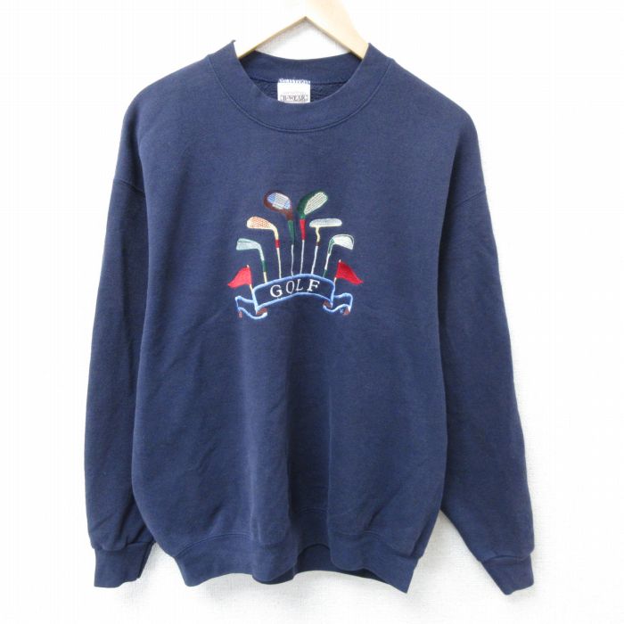 L★古着 長袖 スウェット メンズ 90年代 90s ゴルフ 刺繍 クルーネック USA製 紺 ネイビー 25apr03 中古 スエット トレーナー トップス