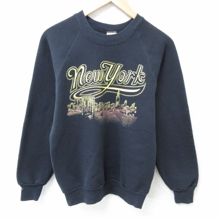 S★古着 フルーツオブザルーム 長袖 スウェット メンズ 80年代 80s ニューヨーク ラグラン クルーネック USA製 黒 ブラック 25apr03 中古 スエット トレーナー トップス