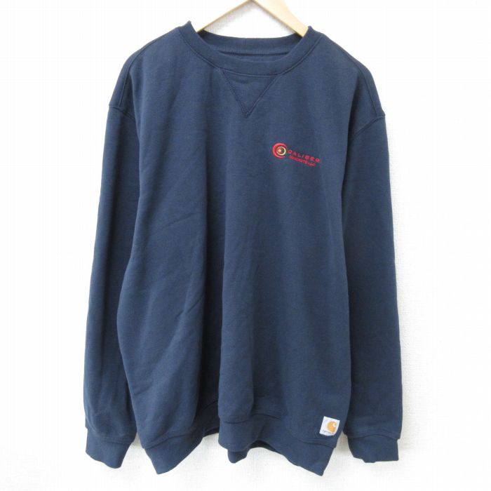 XL★古着 カーハート Carhartt 長袖 スウェット メンズ CALIBER 大きいサイズ クルーネック 紺 ネイビー 25apr03 中古 スエット トレーナー トップス