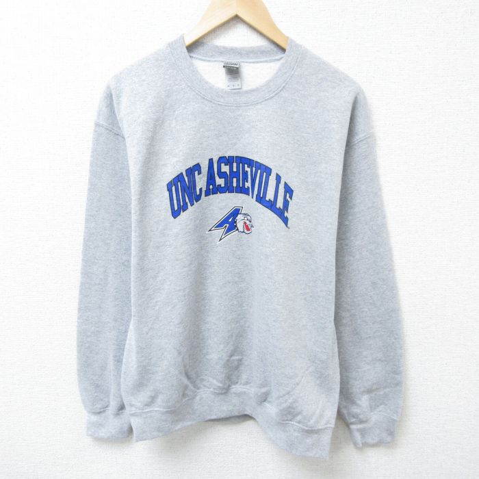 【20%OFF】M★古着 長袖 スウェット メンズ 犬 クルーネック グレー 霜降り 25apr03 中古 スエット トレーナー トップス