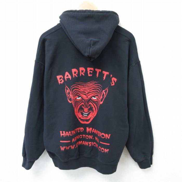 L★古着 長袖 スウェット パーカー メンズ ホーンテッドマンション 黒 ブラック 25apr03 中古 スエット トレーナー トップス