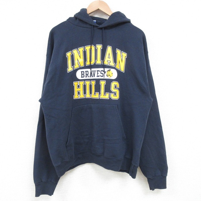 L★古着 チャンピオン Champion 長袖 スウェット パーカー メンズ 00年代 00s Indian Hills Braves 紺 ネイビー 25apr04 中古 スエット トレーナー トップス