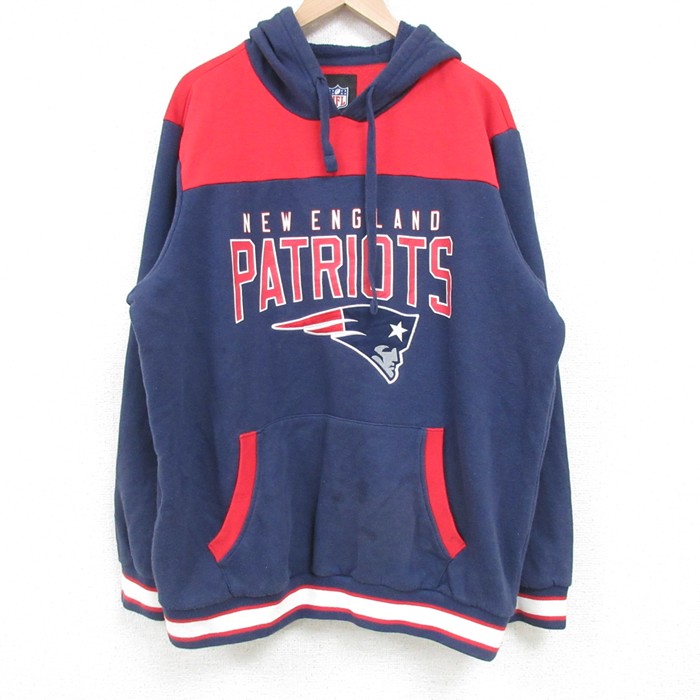 XL★古着 長袖 スウェット パーカー メンズ 00年代 00s NFL ニューイングランドペイトリオッツ ツートンカラー 紺他 ネイビー アメフト スーパーボウル 25apr04 中古 スエット トレーナー トップス