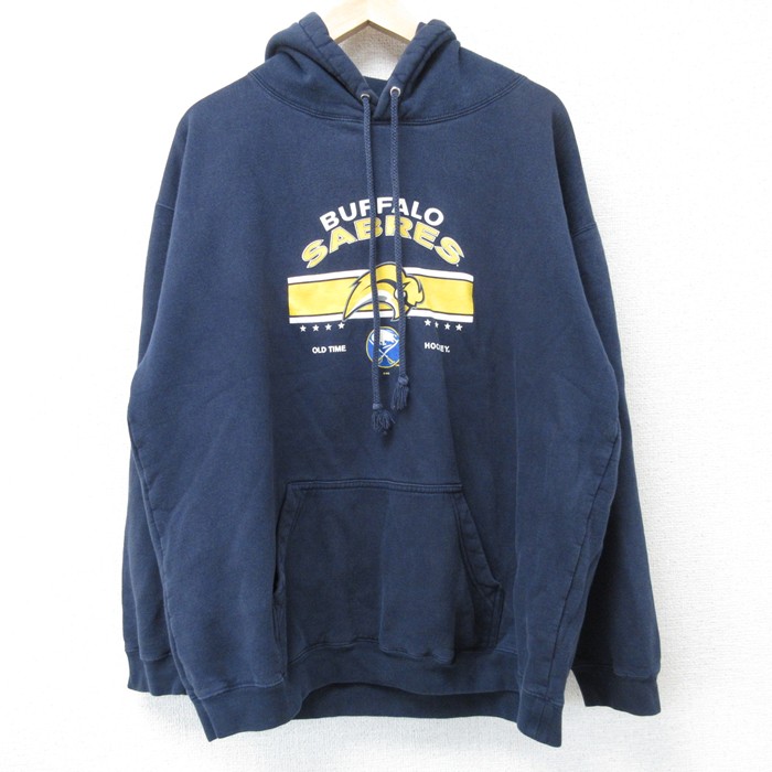 【50%OFF】L★古着 長袖 スウェット パーカー メンズ 00年代 00s NHL バッファローセイバーズ 紺 ネイビー アイスホッケー 25apr04 中古 スエット トレーナー トップス