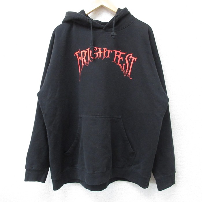 【50%OFF】XL★古着 長袖 スウェット パーカー メンズ 00年代 00s FRIGHT FEST ハロウィン 大きいサイズ 黒 ブラック 25apr04 中古 スエット トレーナー トップス