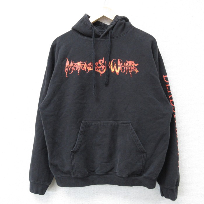 M★古着 長袖 ロック バンド スウェット パーカー メンズ モーションレスインホワイト 黒 ブラック 【spe】 25apr04 中古 スエット トレーナー トップス