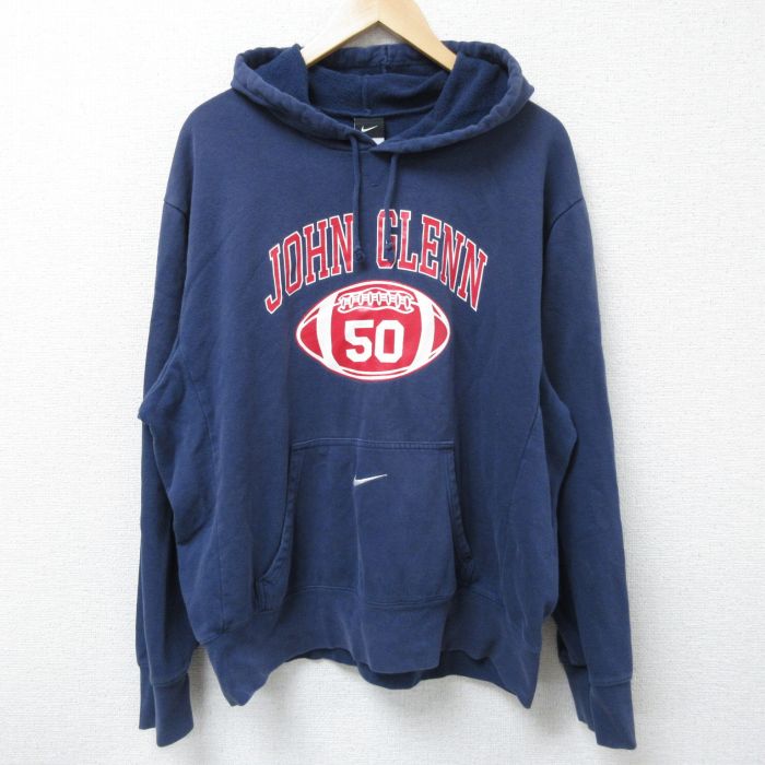 XL★古着 ナイキ NIKE 長袖 スウェット パーカー メンズ 00年代 00s JOHN GLENN 大きいサイズ 紺 ネイビー 25apr05 中古 スエット トレーナー トップス