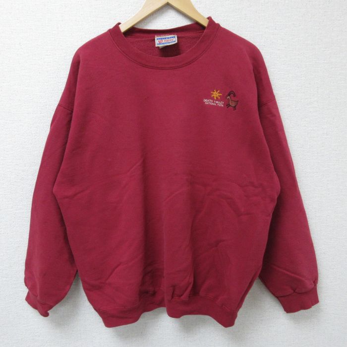 【50%OFF】XL★古着 ヘインズ Hanes 長袖 スウェット メンズ 00年代 00s 太陽 大きいサイズ クルーネック 赤 レッド 25apr05 中古 スエット トレーナー トップス
