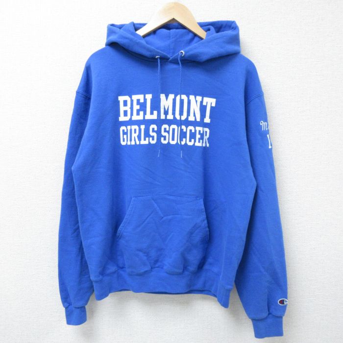 M★古着 チャンピオン Champion 長袖 スウェット パーカー メンズ ベルモント 青 ブルー 25apr05 中古 スエット トレーナー トップス