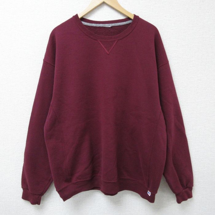 XL★古着 ラッセル 長袖 スウェット メンズ 00年代 00s 無地 大きいサイズ クルーネック エンジ 【spe】 25apr05 中古 スエット トレーナー トップス