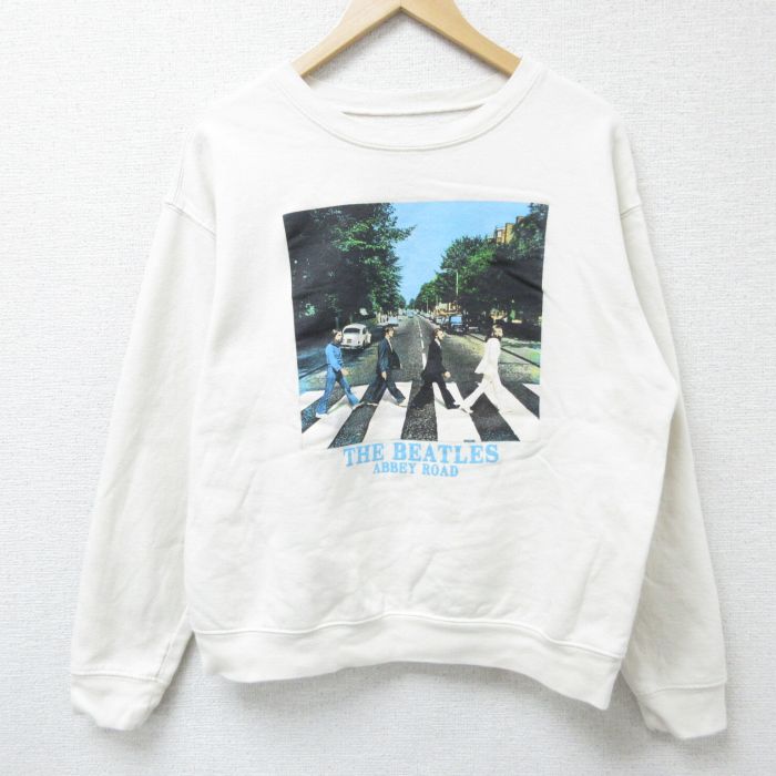 L★古着 長袖 スウェット メンズ ビートルズ The Beatles クルーネック 白 ホワイト 【spe】 25apr05 中古 スエット トレーナー トップス