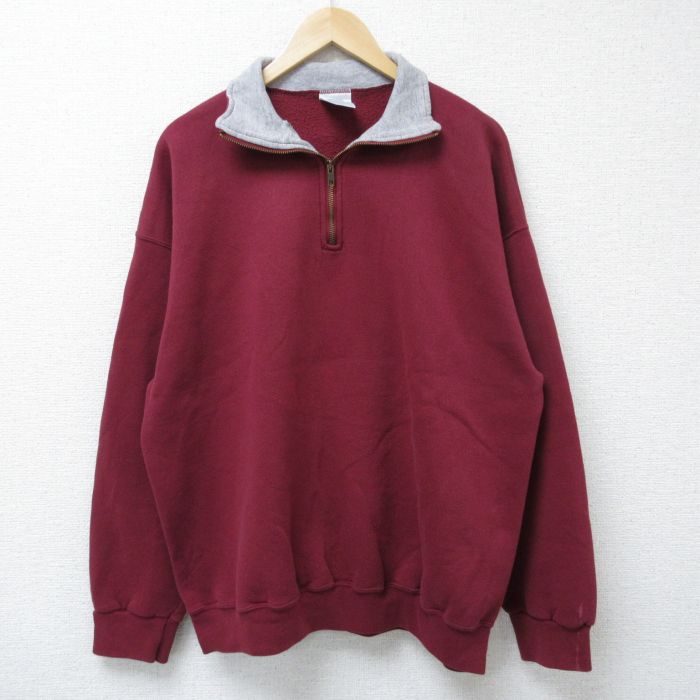 【50%OFF】XL★古着 TULTEX 長袖 ハーフジップ スウェット メンズ 90年代 90s 無地 エンジ 25apr05 中古 スエット トレーナー トップス