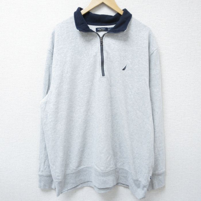 XL★古着 ノーティカ NAUTICA 長袖 ブランド ハーフジップ スウェット メンズ ワンポイントロゴ 大きいサイズ 薄グレー 霜降り 25apr05 中古 スエット トレーナー トップス