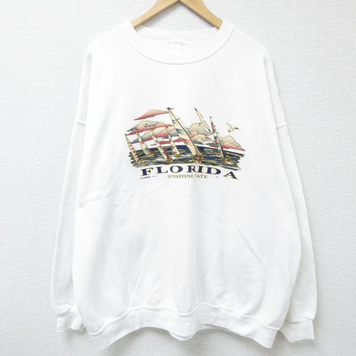 【50%OFF】XL★古着 長袖 スウェット メンズ 00年代 00s フロリダ 大きいサイズ クルーネック 白 ホワイト 25apr05 中古 スエット トレーナー トップス