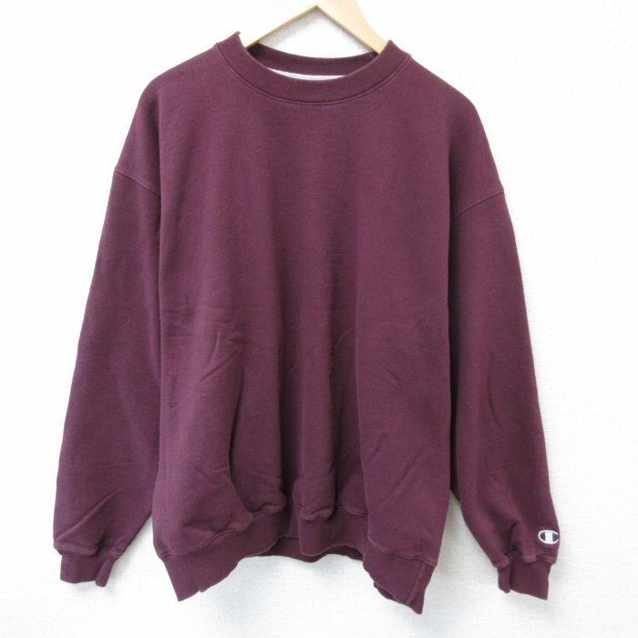XL★古着 チャンピオン Champion 長袖 スウェット メンズ 無地 大きいサイズ クルーネック エンジ 25apr07 中古 スエット トレーナー トップス