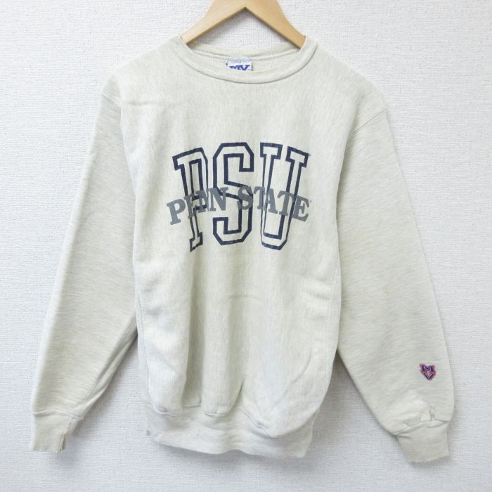 【50%OFF】L★古着 MVスポーツ 長袖 スウェット メンズ 90年代 90s ペンシルベニア 州立大学 クルーネック USA製 薄グレー 霜降り 25apr07 中古 スエット トレーナー トップス