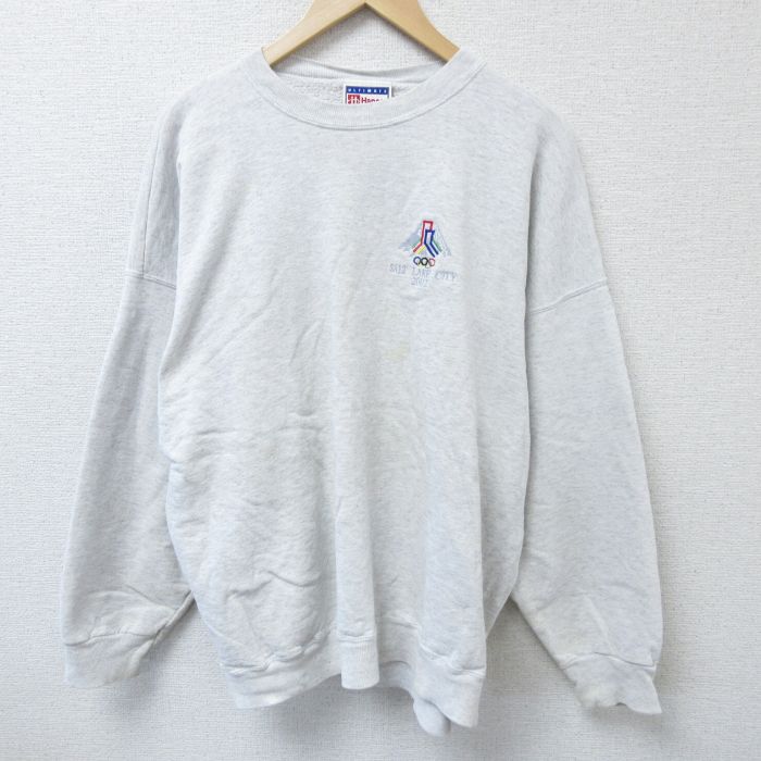【50%OFF】XL★古着 ヘインズ Hanes 長袖 スウェット メンズ 00年代 00s ソルトレイクシティ オリンピック 大きいサイズ クルーネック 薄グレー 霜降り 25apr07 中古 スエット トレーナー トップス