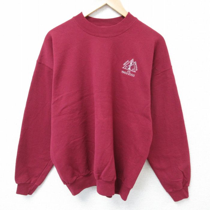 【50%OFF】L★古着 ヘインズ Hanes 長袖 スウェット メンズ 00年代 00s アルファ ガンマ クルーネック エンジ 25apr07 中古 スエット トレーナー トップス