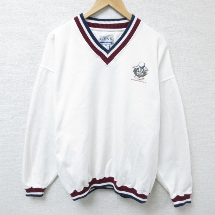 【50%OFF】XL★古着 長袖 スウェット メンズ 00年代 00s ゴルフ Vネック 白 ホワイト 25apr07 中古 スエット トレーナー トップス
