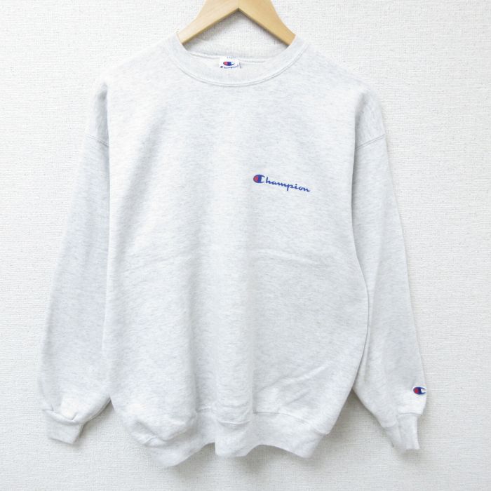 【50%OFF】L★古着 チャンピオン Champion 長袖 スウェット メンズ 90年代 90s ワンポイントロゴ クルーネック 薄グレー 霜降り 【spe】 25apr07 中古 スエット トレーナー トップス