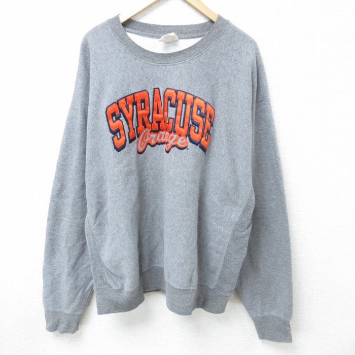 【50%OFF】XL★古着 MVスポーツ 長袖 スウェット メンズ 00年代 00s シラキュースオレンジ 刺繍 大きいサイズ クルーネック グレー 霜降り 25apr07 中古 スエット トレーナー トップス