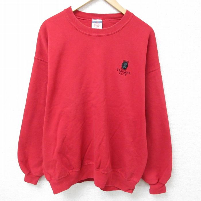 【50%OFF】XL★古着 ジャージーズ 長袖 スウェット メンズ 90年代 90s TRAINERS ELITE クルーネック USA製 赤 レッド 25apr07 中古 スエット トレーナー トップス