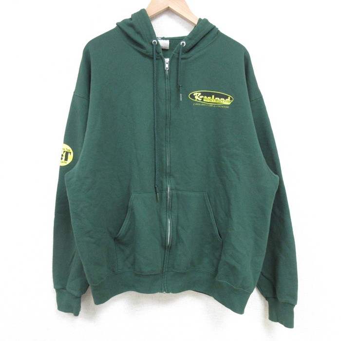 XL★古着 ジャージーズ 長袖 フルジップ スウェット パーカー メンズ 00年代 00s Roseland Theater 緑 グリーン 25apr08 中古 スエット トレーナー トップス