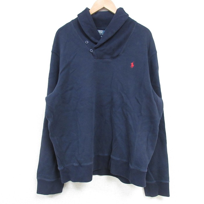 XL★古着 ラルフローレン Ralph Lauren 長袖 ブランド トップス メンズ 90年代 90s ワンポイントロゴ コットン 襟付き 紺 ネイビー 25apr08 中古 スエット トレーナー