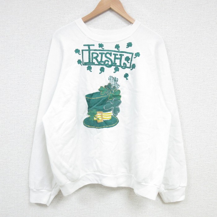 【50%OFF】XL★古着 TULTEX 長袖 スウェット メンズ 90年代 90s IRISH ラグラン クルーネック USA製 白 ホワイト 25apr08 中古 スエット トレーナー トップス